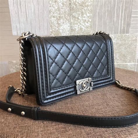 Chanel Calfskin Chevron Quilted Small Black Boy Flap Bag